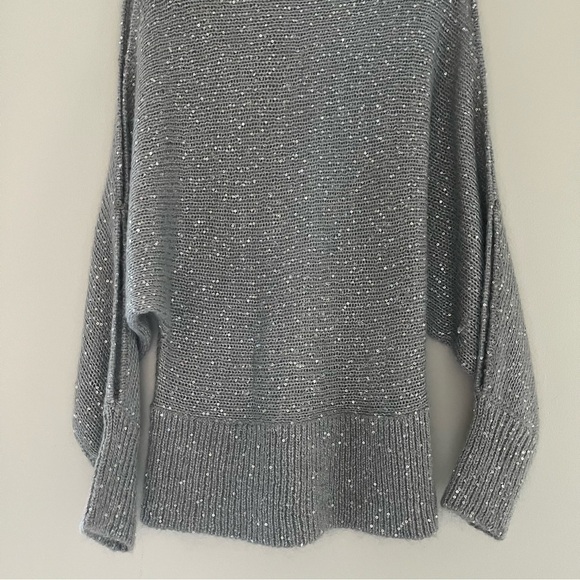 Boston Proper Mohair Open Sleeve Silver Sequin Sweater Grey Women’s Size Large - Picture 9 of 11